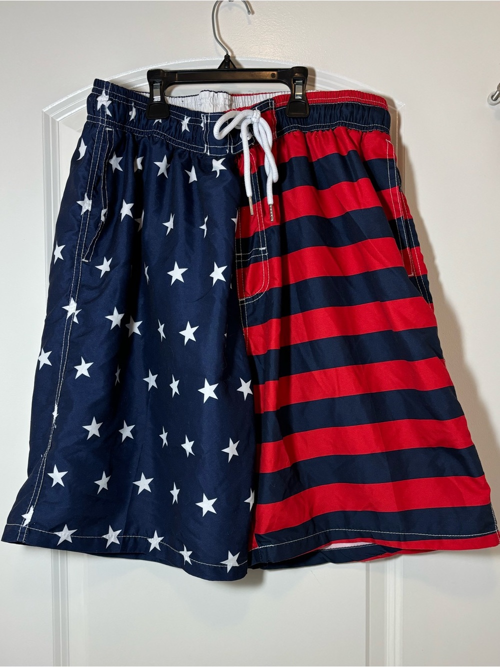 Kailua Surf American Flag Print Men's Swim Trunks - Navy/Red